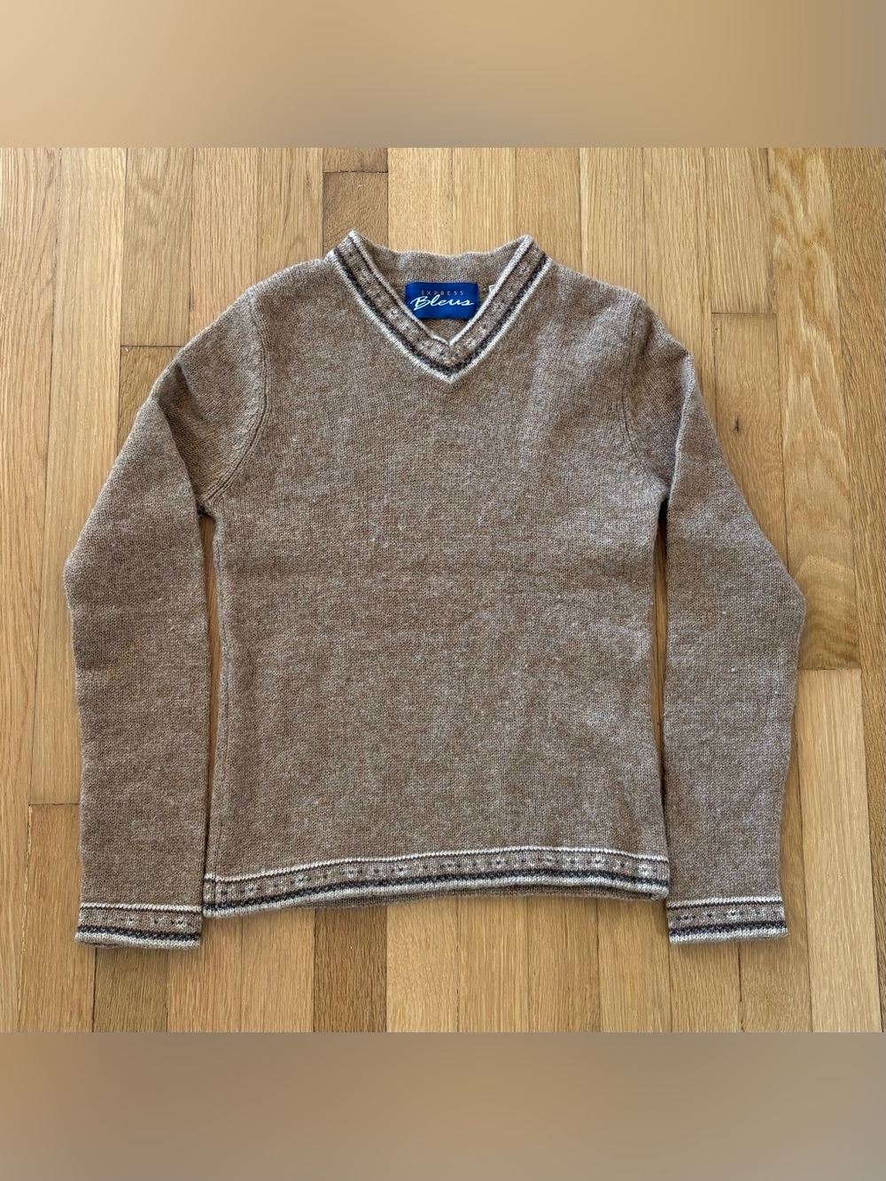 Vintage Express Blues Sweater Boho 100% Wool Tribal Y2K  Brown XS